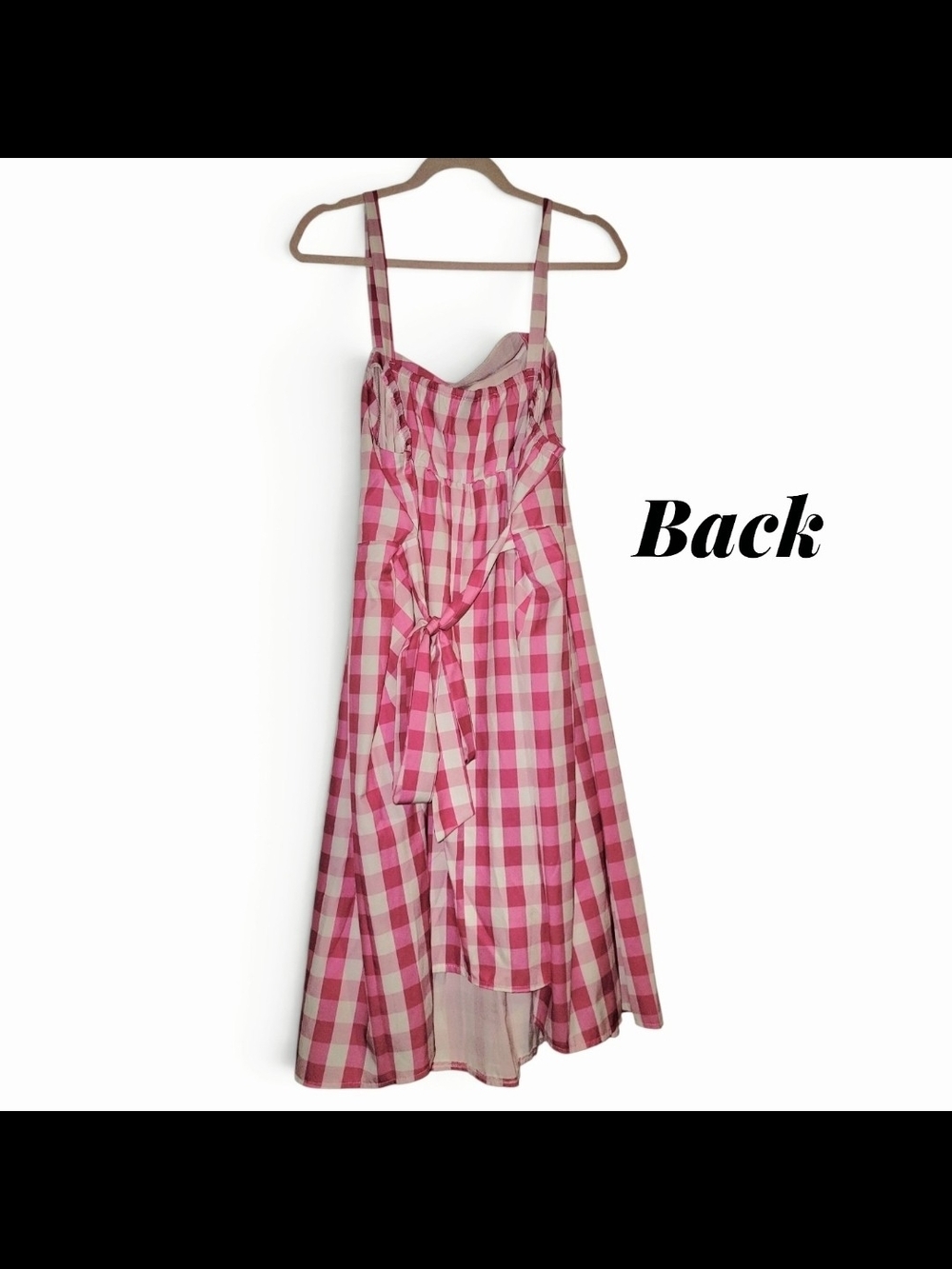 SHEIN Pink and White Gingham Midi Dress with Side Tie - Picture 2 of 2